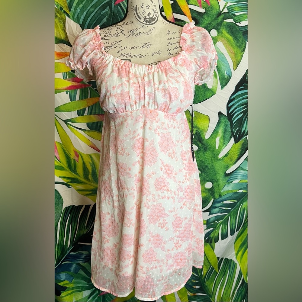 Mary & Mo Jr Small White Pink Swiss Dot Floral Spring Summer Babydoll Dress
